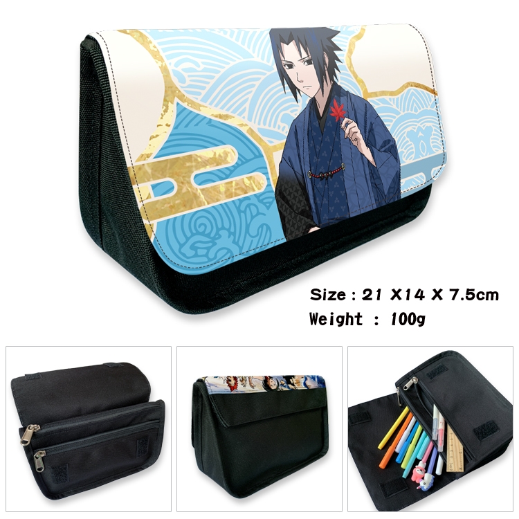 Naruto Anime Velcro canvas zipper pencil case Pencil Bag 21×14×7.5cm