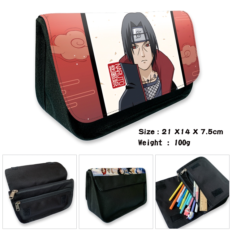 Naruto Anime Velcro canvas zipper pencil case Pencil Bag 21×14×7.5cm