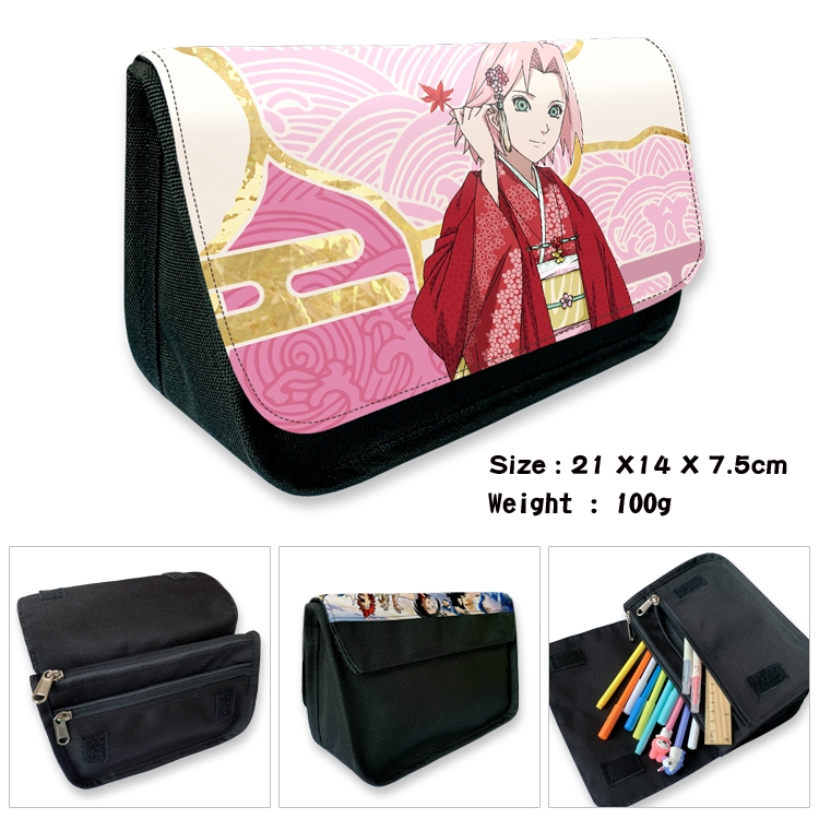 Naruto Anime Velcro canvas zipper pencil case Pencil Bag 21×14×7.5cm