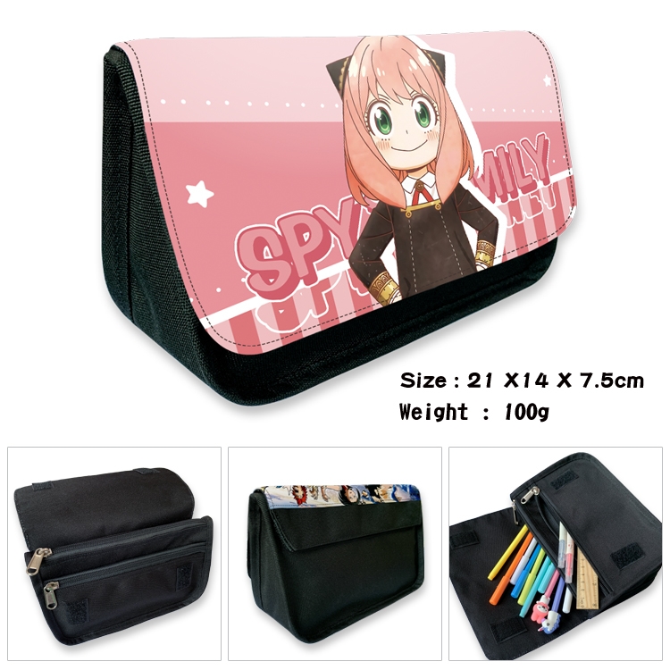 SPYxFAMILY Anime Velcro canvas zipper pencil case Pencil Bag 21×14×7.5cm