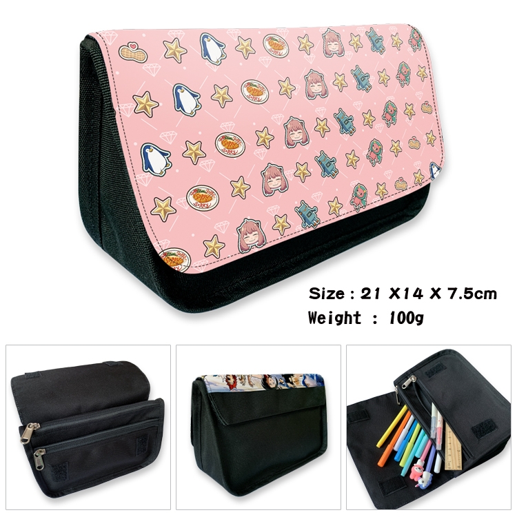 SPYxFAMILY Anime Velcro canvas zipper pencil case Pencil Bag 21×14×7.5cm