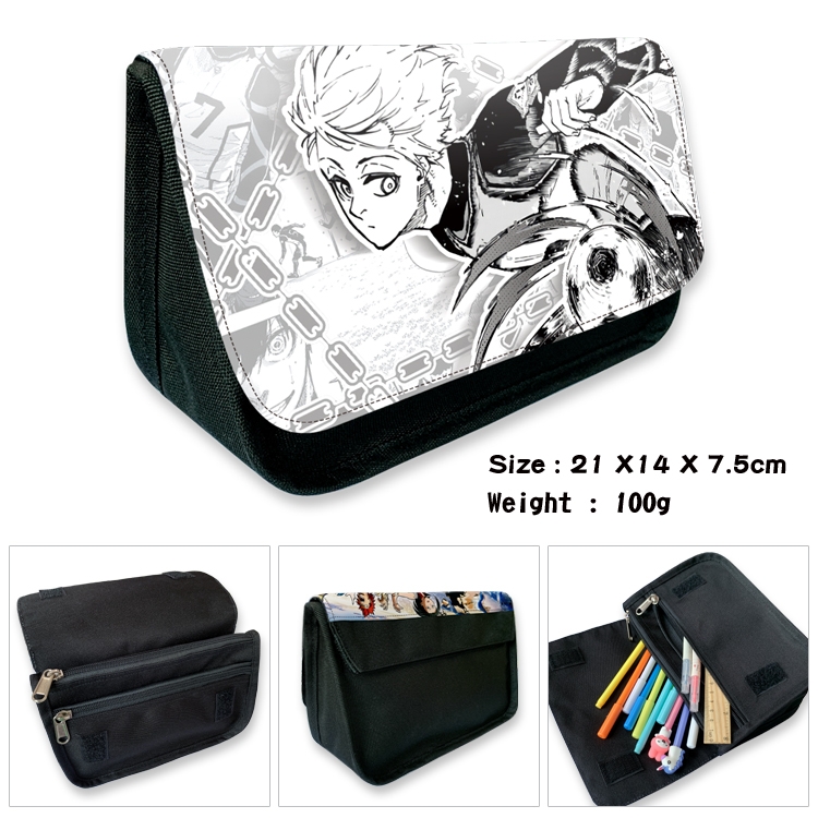 BLUE LOCK Anime Velcro canvas zipper pencil case Pencil Bag 21×14×7.5cm