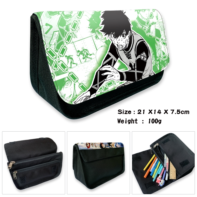 BLUE LOCK Anime Velcro canvas zipper pencil case Pencil Bag 21×14×7.5cm