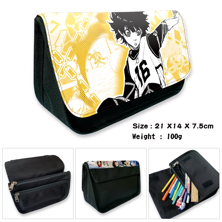 BLUE LOCK Anime Velcro canvas zipper pencil case Pencil Bag 21×14×7.5cm