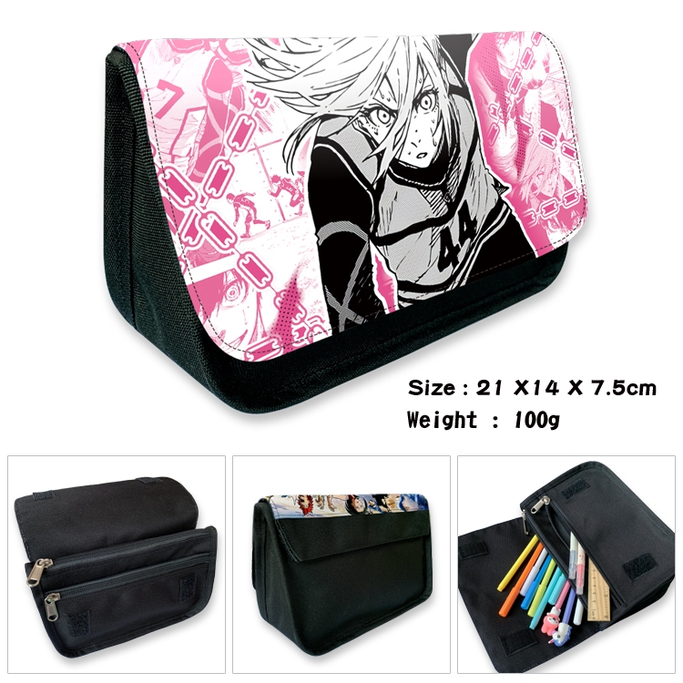 BLUE LOCK Anime Velcro canvas zipper pencil case Pencil Bag 21×14×7.5cm