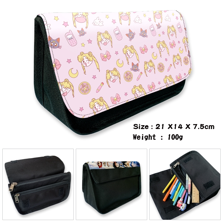 sailormoon Anime Velcro canvas zipper pencil case Pencil Bag 21×14×7.5cm