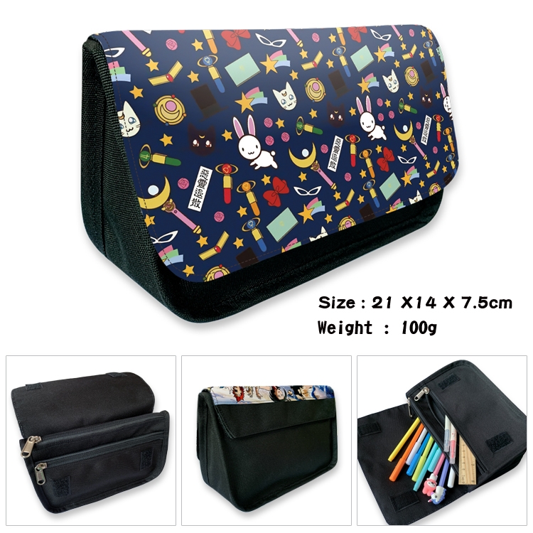 sailormoon Anime Velcro canvas zipper pencil case Pencil Bag 21×14×7.5cm