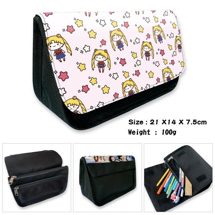 sailormoon Anime Velcro canvas zipper pencil case Pencil Bag 21×14×7.5cm