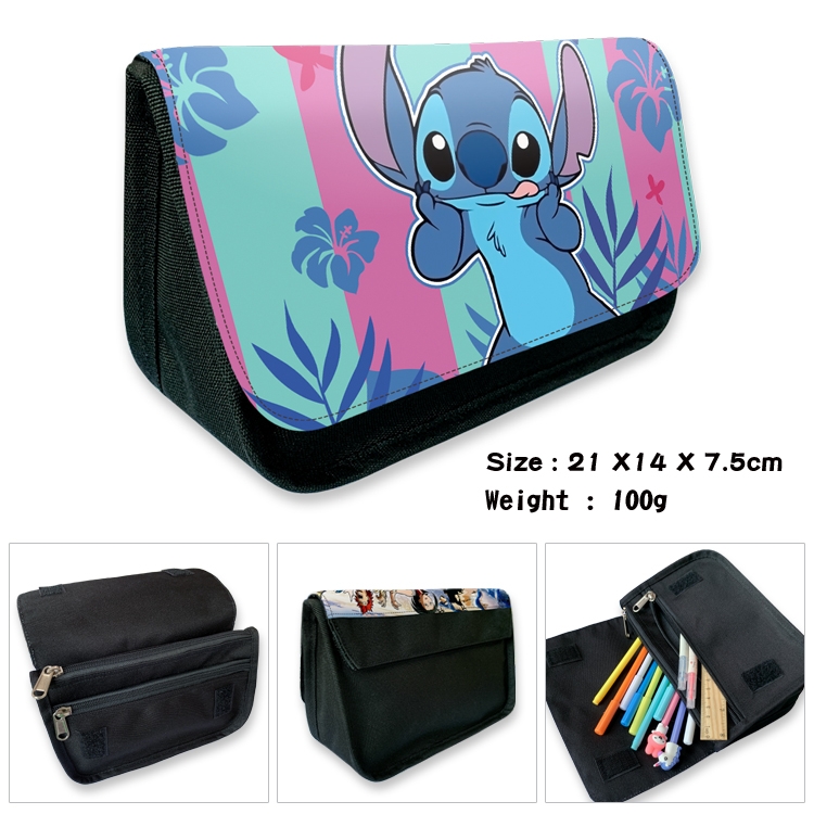  Lilo & Stitch Anime Velcro canvas zipper pencil case Pencil Bag 21×14×7.5cm