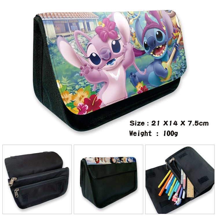  Lilo & Stitch Anime Velcro canvas zipper pencil case Pencil Bag 21×14×7.5cm