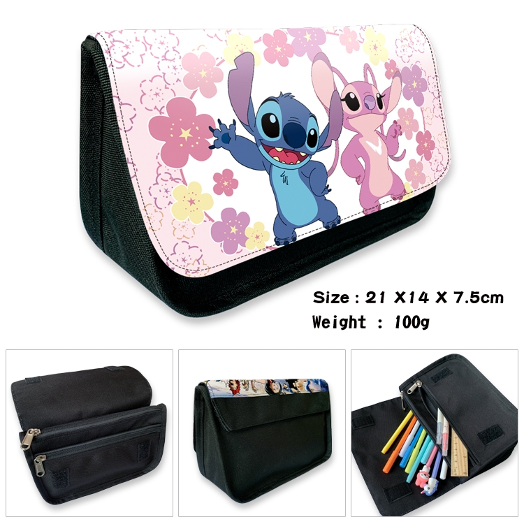  Lilo & Stitch Anime Velcro canvas zipper pencil case Pencil Bag 21×14×7.5cm