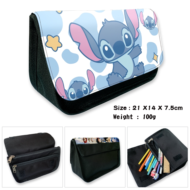  Lilo & Stitch Anime Velcro canvas zipper pencil case Pencil Bag 21×14×7.5cm