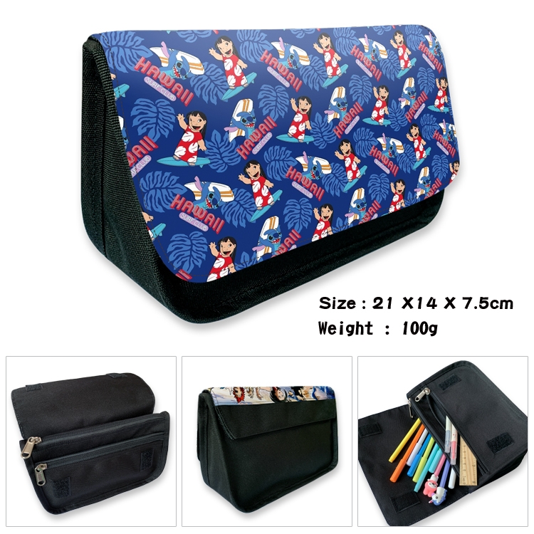  Lilo & Stitch Anime Velcro canvas zipper pencil case Pencil Bag 21×14×7.5cm