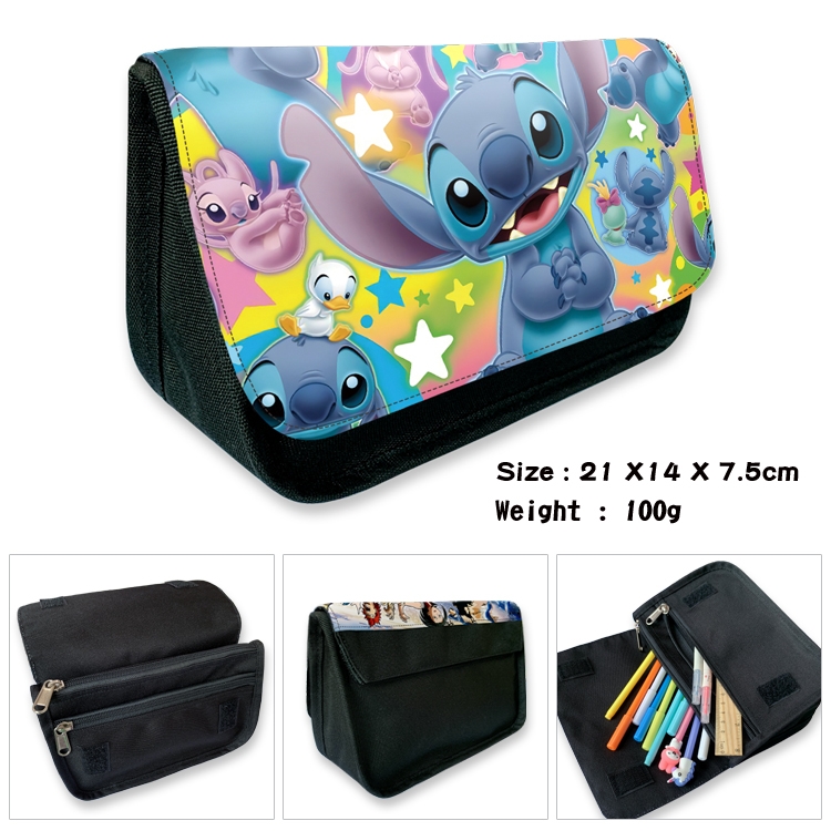  Lilo & Stitch Anime Velcro canvas zipper pencil case Pencil Bag 21×14×7.5cm