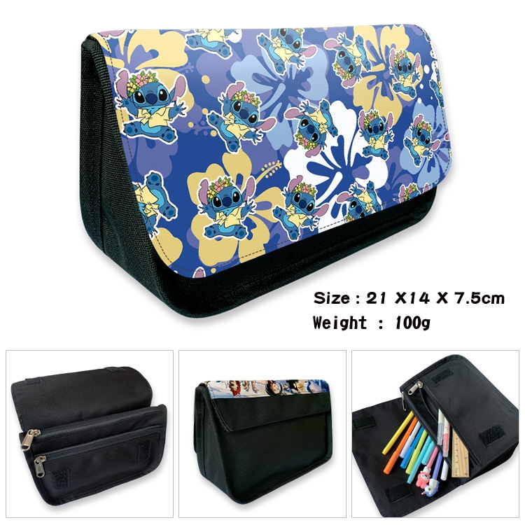  Lilo & Stitch Anime Velcro canvas zipper pencil case Pencil Bag 21×14×7.5cm