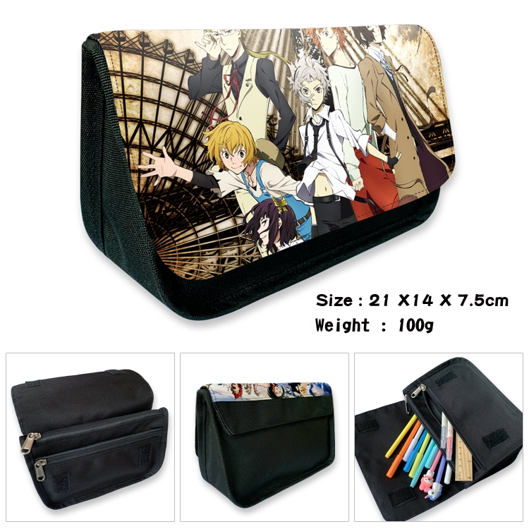  Bungo Stray Dogs Anime Velcro canvas zipper pencil case Pencil Bag 21×14×7.5cm