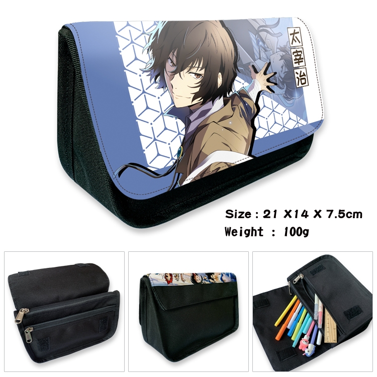  Bungo Stray Dogs Anime Velcro canvas zipper pencil case Pencil Bag 21×14×7.5cm