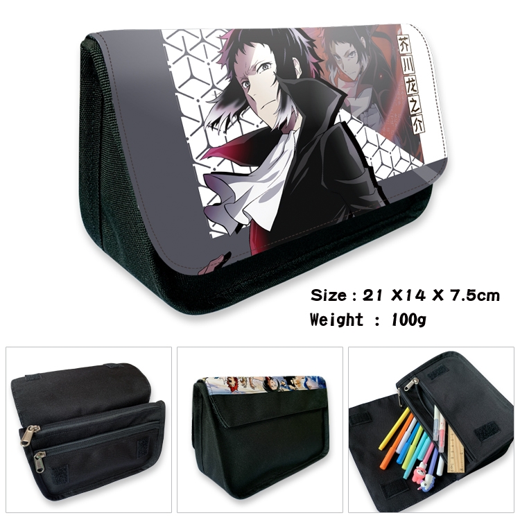  Bungo Stray Dogs Anime Velcro canvas zipper pencil case Pencil Bag 21×14×7.5cm