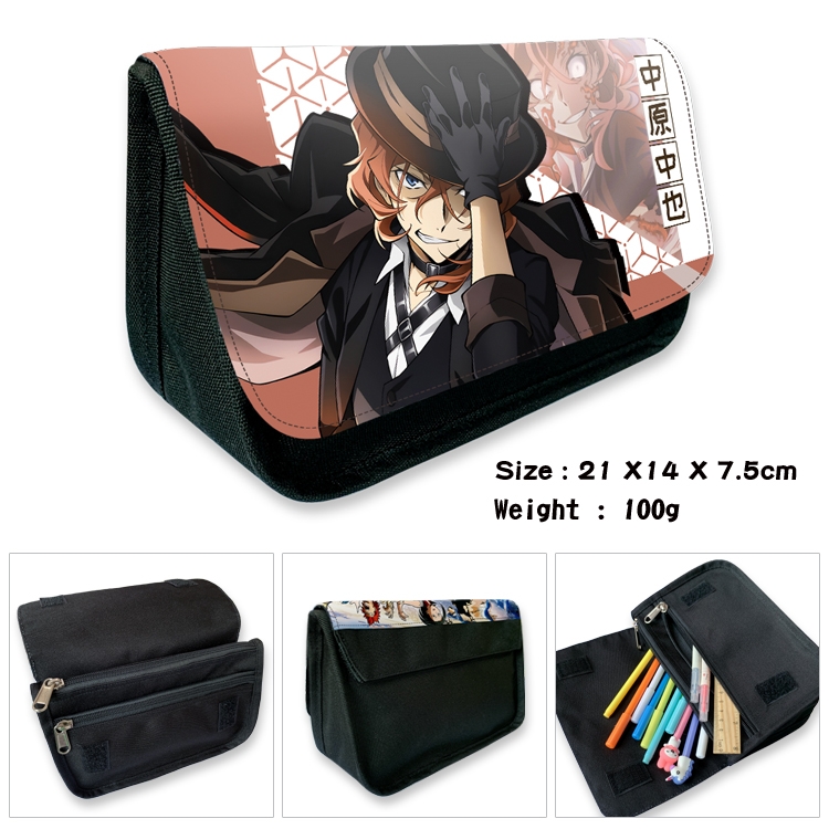  Bungo Stray Dogs Anime Velcro canvas zipper pencil case Pencil Bag 21×14×7.5cm