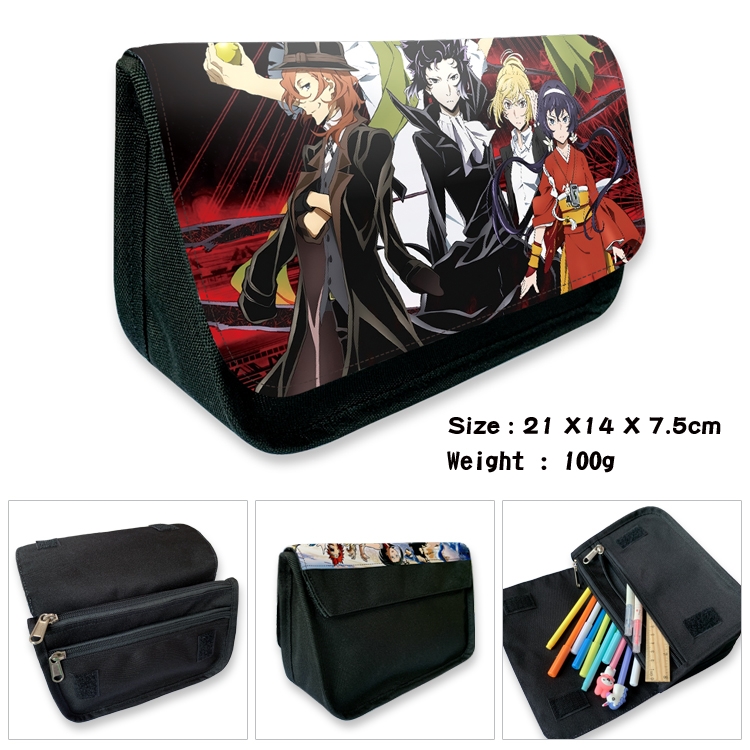  Bungo Stray Dogs Anime Velcro canvas zipper pencil case Pencil Bag 21×14×7.5cm