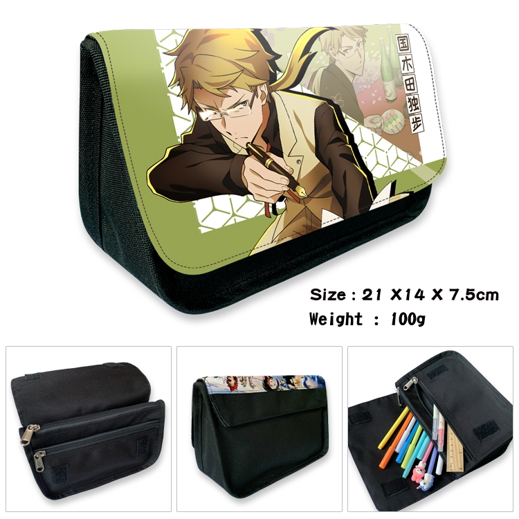  Bungo Stray Dogs Anime Velcro canvas zipper pencil case Pencil Bag 21×14×7.5cm