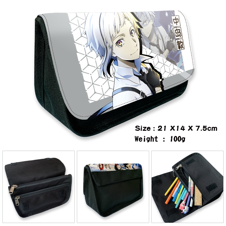  Bungo Stray Dogs Anime Velcro canvas zipper pencil case Pencil Bag 21×14×7.5cm