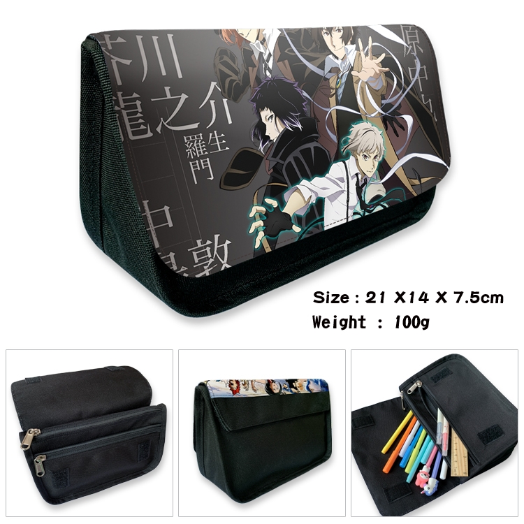  Bungo Stray Dogs Anime Velcro canvas zipper pencil case Pencil Bag 21×14×7.5cm