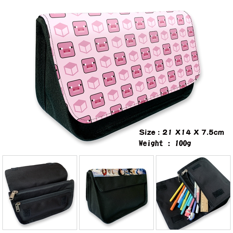 Minecraft Anime Velcro canvas zipper pencil case Pencil Bag 21×14×7.5cm