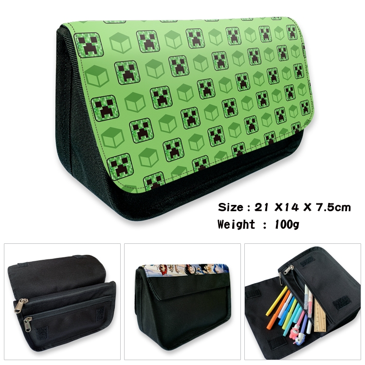 Minecraft Anime Velcro canvas zipper pencil case Pencil Bag 21×14×7.5cm