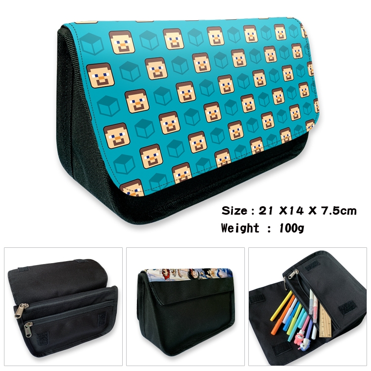 Minecraft Anime Velcro canvas zipper pencil case Pencil Bag 21×14×7.5cm