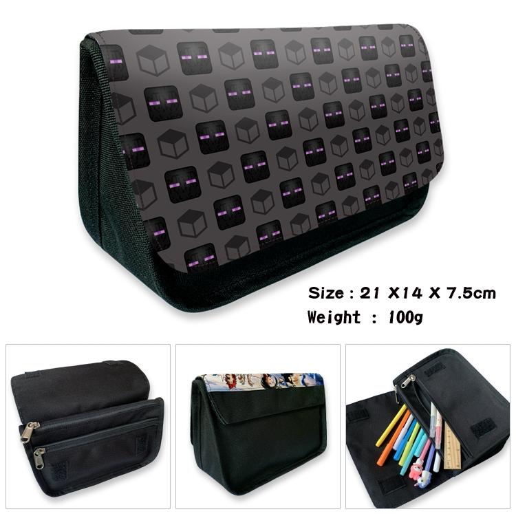 Minecraft Anime Velcro canvas zipper pencil case Pencil Bag 21×14×7.5cm