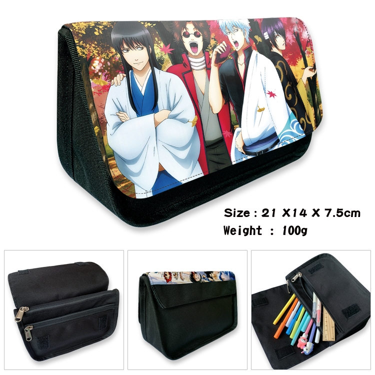 Gintama Anime Velcro canvas zipper pencil case Pencil Bag 21×14×7.5cm