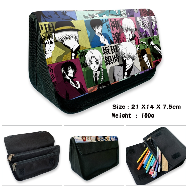 Gintama Anime Velcro canvas zipper pencil case Pencil Bag 21×14×7.5cm