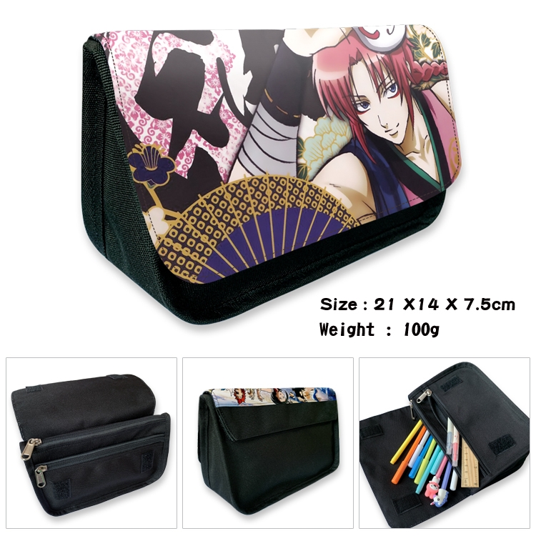 Gintama Anime Velcro canvas zipper pencil case Pencil Bag 21×14×7.5cm