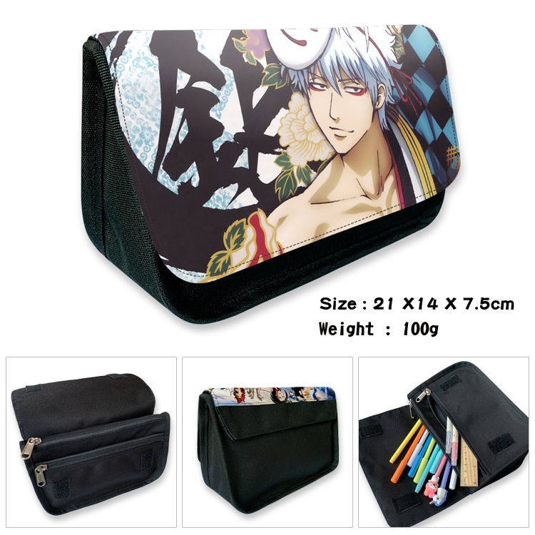 Gintama Anime Velcro canvas zipper pencil case Pencil Bag 21×14×7.5cm