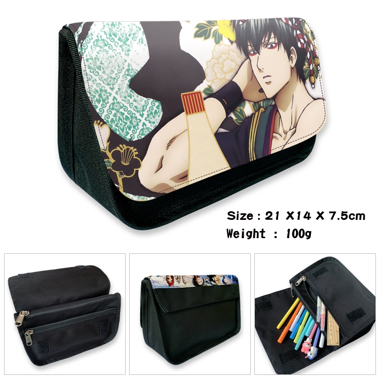 Gintama Anime Velcro canvas zipper pencil case Pencil Bag 21×14×7.5cm