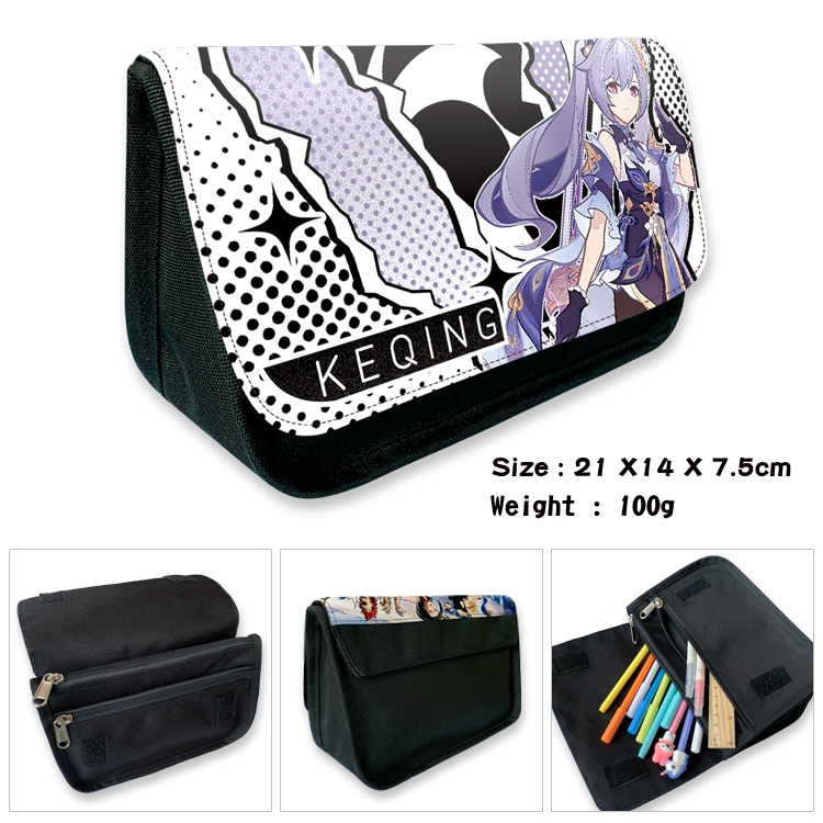 Genshin Impact Anime Velcro canvas zipper pencil case Pencil Bag 21×14×7.5cm