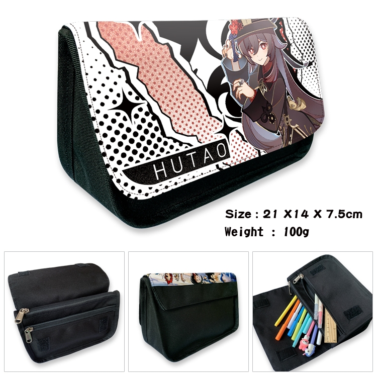 Genshin Impact Anime Velcro canvas zipper pencil case Pencil Bag 21×14×7.5cm