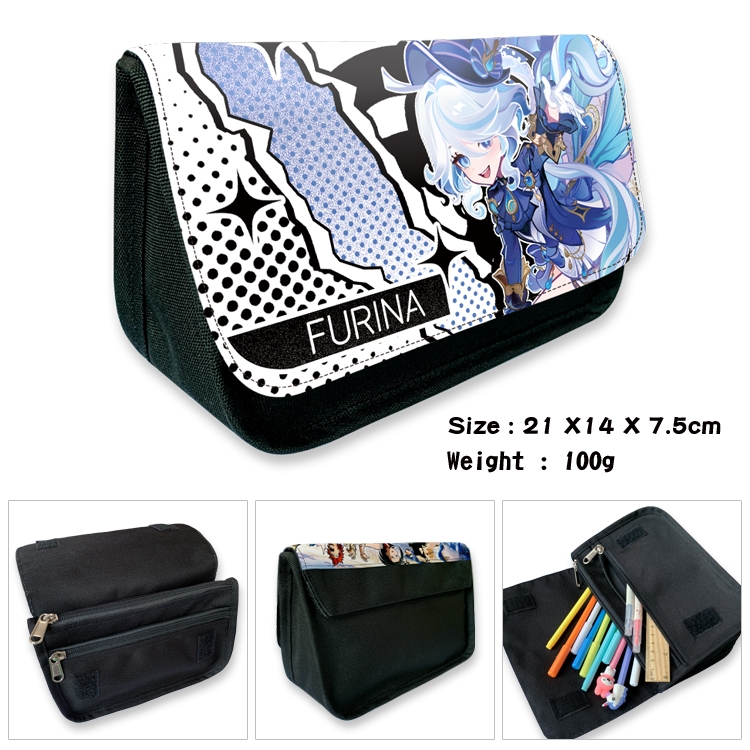 Genshin Impact Anime Velcro canvas zipper pencil case Pencil Bag 21×14×7.5cm