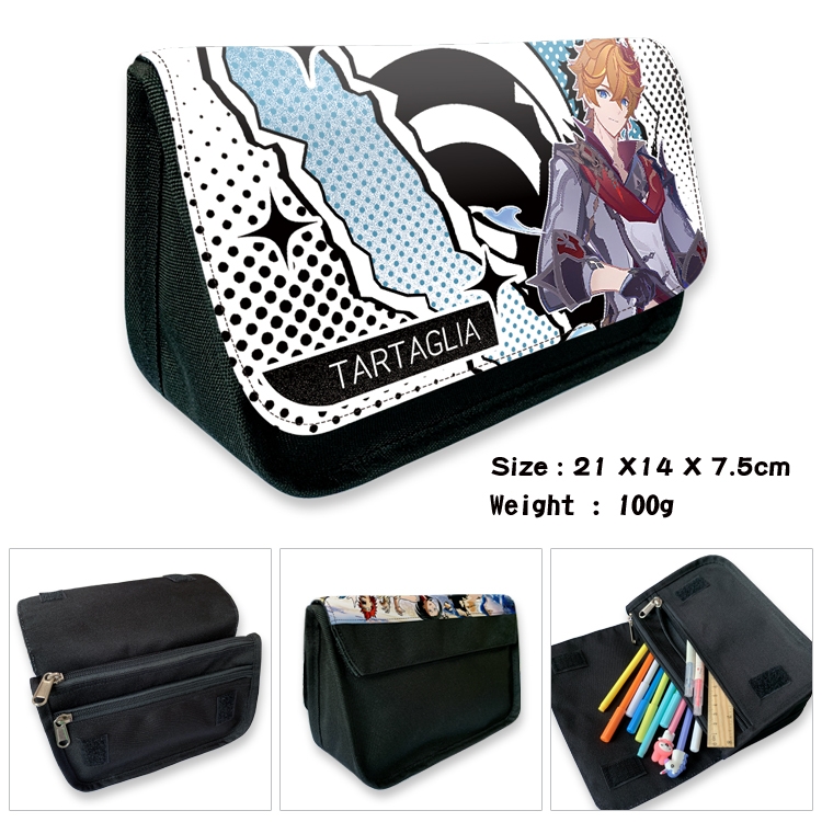 Genshin Impact Anime Velcro canvas zipper pencil case Pencil Bag 21×14×7.5cm