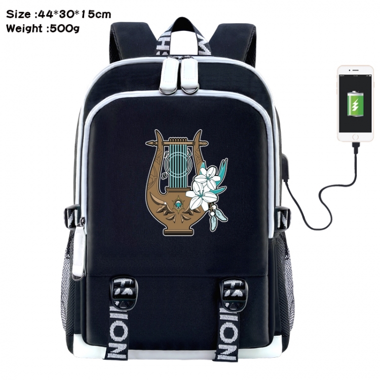 Genshin Impact Anime Double Zipper Data Backpack 44X30X15CM