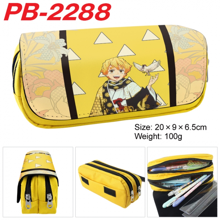 Demon Slayer Kimets Anime double-layer pu leather printing pencil case 20x9x6.5cm PB-2288