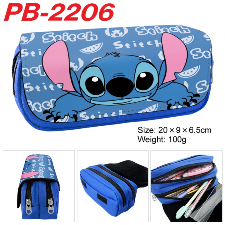  Lilo & Stitch Anime double-layer pu leather printing pencil case 20x9x6.5cm