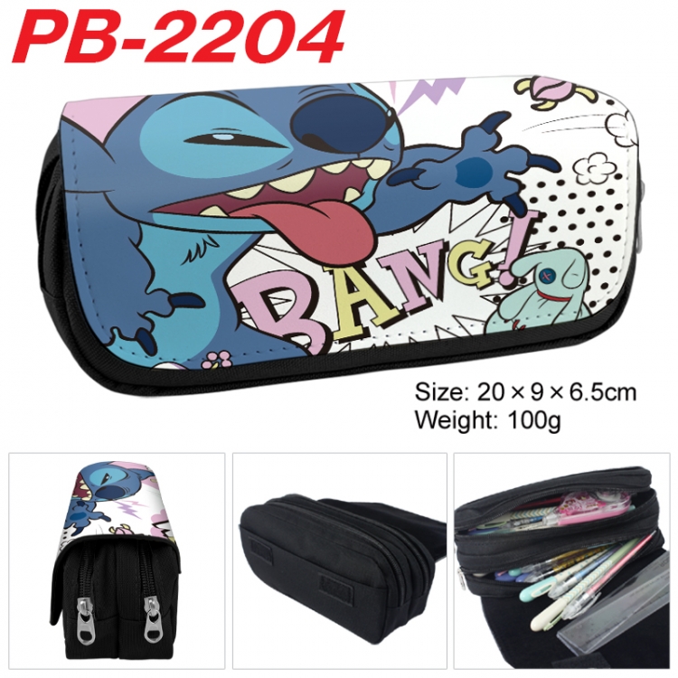  Lilo & Stitch Anime double-layer pu leather printing pencil case 20x9x6.5cm