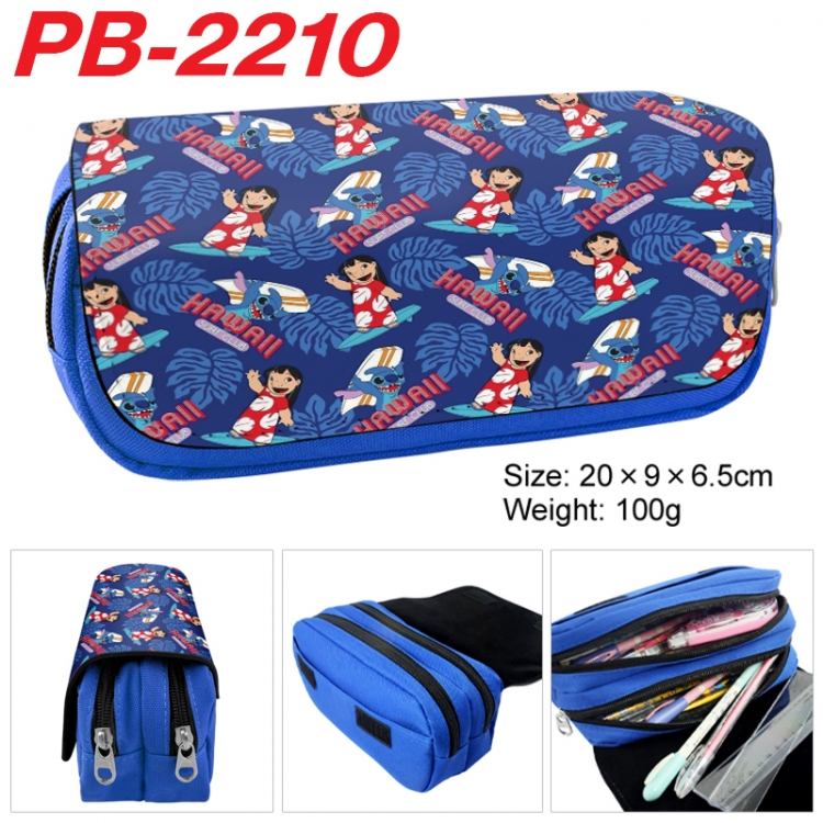  Lilo & Stitch Anime double-layer pu leather printing pencil case 20x9x6.5cm