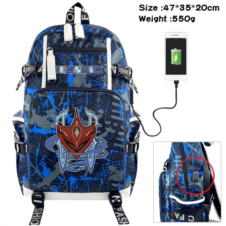 Genshin Impact Camouflage waterproof sail fabric flip backpack student bag 47X35X20CM 550G
