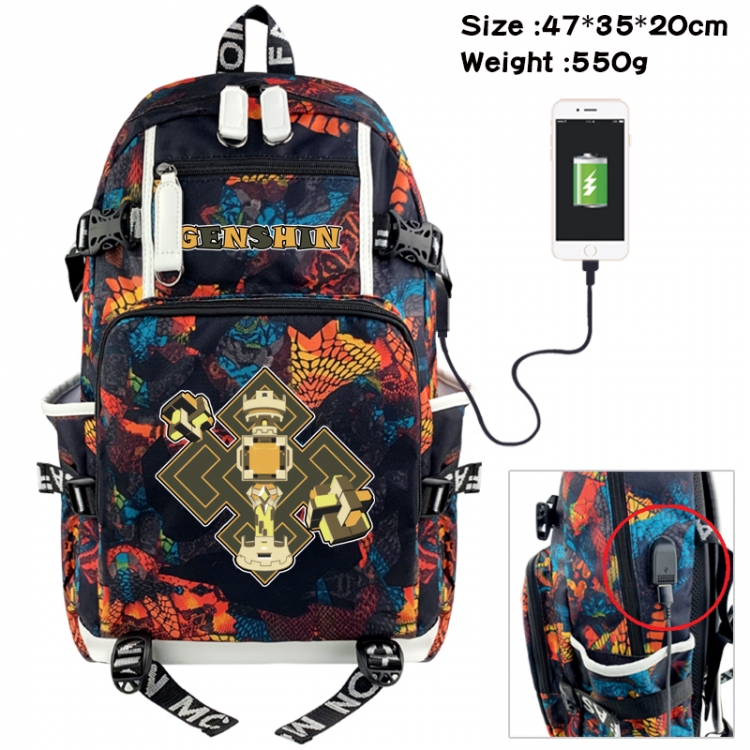 Genshin Impact Camouflage waterproof sail fabric flip backpack student bag 47X35X20CM 550G