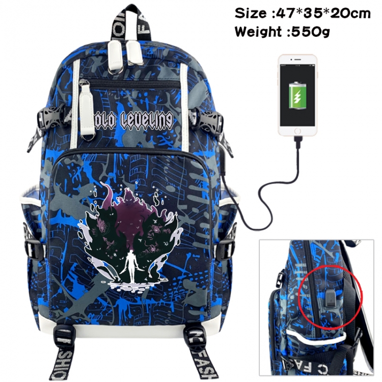 Solo Leveling:Arise Camouflage waterproof sail fabric flip backpack student bag 47X35X20CM 550G