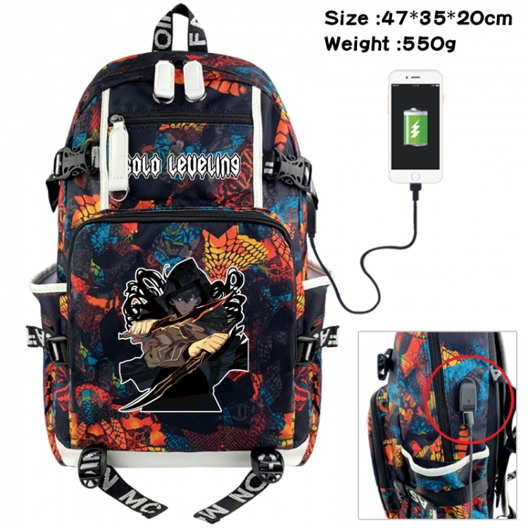 Solo Leveling:Arise Camouflage waterproof sail fabric flip backpack student bag 47X35X20CM 550G