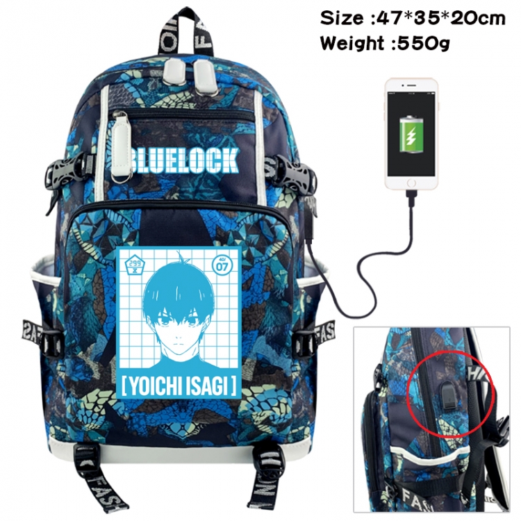 BLUE LOCK Camouflage waterproof sail fabric flip backpack student bag 47X35X20CM 550G